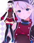  boots commentary_request covered_navel detached_sleeves dress gloves hat highres lavender_hair long_hair neit_ni_sei open_mouth original purple_eyes solo thigh_boots thighhighs virtual_youtuber wide_sleeves zettai_ryouiki zoom_layer 