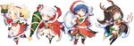  2girls bare_shoulders bikini black_hair blonde_hair blue_eyes blue_hair blush boots bracelet breasts bridal_gauntlets brother_and_sister cape chibi christmas christmas_tree circlet cleavage dress fire_emblem fire_emblem:_kakusei fire_emblem_heroes hair_ornament headband horns jewelry krom liz_(fire_emblem) long_hair looking_at_viewer male_my_unit_(fire_emblem:_kakusei) medium_breasts multiple_boys multiple_girls my_unit_(fire_emblem:_kakusei) open_mouth short_hair short_twintails siblings simple_background smile swimsuit tharja tiara tree twintails two_side_up zuizi 