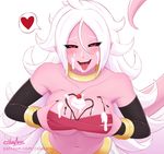  &lt;3 ahegao android_21 armwear big_breasts black_sclera breasts candy cherry chocolate clothing cslucaris female food fruit hair holidays invalid_tag jewelry lavender_hair looking_at_viewer looking_pleasured majin_android_21 messy not_furry pink_skin red_eyes simple_background suggestive valentine&#039;s_day whipped_cream white_hair 