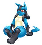  2016 anthro canine costume digital_drawing_(artwork) digital_media_(artwork) fursuit kastronome lucario male mammal nintendo open_mouth pok&eacute;mon pok&eacute;mon_(species) red_eyes simple_background solo spikes teeth tongue video_games white_background 