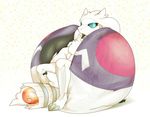  3_toes abstract_background ambiguous_gender blue_eyes collar costume digital_drawing_(artwork) digital_media_(artwork) dragon fursuit inflatable kastronome legendary_pok&eacute;mon master_ball nintendo pok&eacute;ball pok&eacute;mon pok&eacute;mon_(species) reshiram simple_background solo toes video_games 