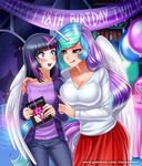  2017 age_difference animal_humanoid balloon banner bedroom_eyes big_breasts birthday birthday_party birthday_sex blush book bookshelf bow breasts castle cleavage clothed clothing duo english_text equine eyebrows eyebrows_visible_through_hair eyelashes feathered_wings feathers female female/female friendship_is_magic fully_clothed gift hair half-closed_eyes hand_on_shoulder holding_object horn humanoid imminent_sex inside jeans kama_sutra licking licking_lips makeup mammal mascara multicolored_hair my_little_pony nervous night open_mouth open_smile pants portrait princess_celestia_(mlp) punch_bowl purple_eyes racoon-kun rainbow_hair ribbons seductive sex shirt skirt sky smile standing star starry_sky student suggestive sweat table teacher teacher_and_student teeth text three-quarter_portrait tongue tongue_out twilight_sparkle_(mlp) unicorn watermark wide_eyed window winged_humanoid winged_unicorn wings 