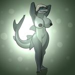  2016 anthro big_breasts blue_eyes breasts countershade_face countershade_tail countershade_torso countershading feet female fish hair marine multicolored_skin nipples nude pussy riilu scalie shark solo standing teeth two_tone_skin two_tone_tail 