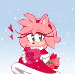  &lt;3 2018 amy_rose anthro black_nose blush clothing female flower gift green_eyes hair hairband hedgehog hi_res holidays mammal pink_hair plant short_hair smile snow solo sonic_(series) sp-rings valentine&#039;s_day video_games 