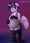  2018 armwear clothing elbow_gloves equine female feral fishnet fishnet_gloves fishnet_legwear friendship_is_magic gloves hair horn jcosneverexisted legwear lingerie mammal my_little_pony pregnant purple_eyes purple_hair solo twilight_sparkle_(mlp) winged_unicorn wings 