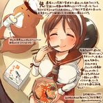  ^_^ animal bare_shoulders brown_hair brown_sailor_collar chopsticks closed_eyes colored_pencil_(medium) commentary_request dated detached_sleeves food hairband hamster holding holding_chopsticks kantai_collection kirisawa_juuzou md5_mismatch natori_(kantai_collection) non-human_admiral_(kantai_collection) numbered sailor_collar school_uniform serafuku short_hair smile traditional_media translation_request twitter_username white_hairband 
