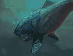  2014 alradeck digital_media_(artwork) dunkleosteus fin fish marine open_mouth solo underwater water 