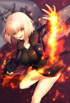  1girl blonde_hair dress fate/grand_order fate_(series) fire jeanne_alter ruler_(fate/apocrypha) short_hair smile warrior yellow_eyes 