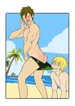  2boys ass beach blush booty_electric free! male_focus multiple_boys outdoors swimwear tagme topless undressing yaoi 