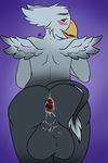  anthro anus avian backsack balls big_balls blush butt feathered_wings feathers gaping gaping_anus huge_balls looking_at_viewer looking_back madkaniini male nude open_mouth solo wings 