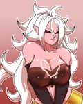  &lt;3 ahoge android_21 bandai_namco big_breasts breast_grab breast_squeeze breasts candy chocolate chocolate_covered_boobs cream dragon_ball dragon_ball_fighterz dragon_ball_z ear_piercing edible_clothing female food hair hand_on_breast holidays humanoid invalid_color looking_at_viewer majin piercing red_eyes ryujisama smile valentine&#039;s_day white_hair 