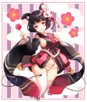  animal_ears azur_lane bell black_hair black_kimono blush border breasts candy_apple cat_ears cat_mask eyebrows_visible_through_hair flower food front-seamed_legwear groin hair_flower hair_ornament hand_on_own_chest head_tilt highres holding holding_food japanese_clothes jingle_bell kimono kneeling large_breasts long_sleeves looking_at_viewer mask mask_on_head medium_breasts navel no_pants obi panties pink_border sash seamed_legwear shiny shiny_hair shiosoda short_hair sideboob solo stomach striped striped_background tareme tassel thighhighs underwear vertical-striped_background vertical_stripes white_legwear white_panties wide_sleeves yamashiro_(azur_lane) 
