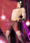  1boy booty_electric bulge chains crotch male_focus muscle outdoors pecs restrained solo tagme topless voltron 