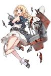  ass beret blonde_hair blue_eyes burnt_clothes dress full_body hat jervis_(kantai_collection) kantai_collection konishi_(koconatu) long_hair machinery mary_janes official_art panties sailor_dress shoes solo torn_clothes transparent_background turret underwear white_panties 