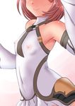  aikawa_aika alice_gear_aegis armor armpits bare_shoulders black_neckwear blush breasts closed_mouth covered_navel covered_nipples cowboy_shot detached_sleeves faulds from_side gradient gradient_background halterneck hands_up head_out_of_frame hips leotard light_smile lowres medium_hair microskirt necktie nose_blush oborogumo_takamitsu pilot_suit pink_background pleated_skirt red_hair see-through shiny shiny_hair skin_tight skirt small_breasts smile standing turtleneck white_background white_leotard white_skirt 