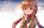  blush brown_eyes brown_hair inazuma_(kantai_collection) jacket kantai_collection personfication scarf short_hair smile winter 