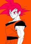  1boy dougi dragon_ball dragon_ball_super dragon_ball_z_kami_to_kami dragonball_z expressionless frown highres looking_at_viewer male_focus orange_background red_eyes red_hair serious simple_background son_gokuu spiked_hair super_saiyan_god 