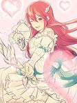  absurdres blush dress fire_emblem fire_emblem:_kakusei fire_emblem_heroes gloves hair_ornament highres long_hair looking_at_viewer nishimura_(nianiamu) open_mouth red_eyes red_hair smile solo tiamo very_long_hair weapon wedding_dress 