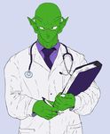  5_fingers alien antennae book daily_dose digital_media_(artwork) doctor dragon_ball green_skin humanoid lips looking_at_viewer male namekian necktie not_furry pen piccolo pointy_ears simple_background solo source_request unknown_artist 