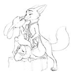  2018 adam_wan ambiguous_penetration anthro butt canine caprine disney eyes_closed female fox group group_sex half-closed_eyes judy_hopps kissing lagomorph male male/female male_penetrating mammal monochrome necktie nick_wilde nude penetration rabbit sex sharla_(zootopia) sheep simple_background size_difference sketch threesome white_background zootopia 