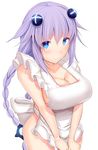 alternate_costume apron blue_eyes blush braid breasts cleavage cowboy_shot daiaru large_breasts long_hair looking_at_viewer naked_apron neptune_(series) power_symbol purple_hair purple_heart smile solo symbol-shaped_pupils twin_braids twintails very_long_hair white_apron 