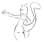  2016 anthro butt dakkpasserida edit female legendary_pok&eacute;mon looking_at_viewer mewtwo monochrome nintendo nude pok&eacute;mon pok&eacute;mon_(species) simple_background smile solo thick_thighs video_games white_background wide_hips 