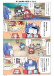  6+boys 80s absurdres autobot blue_eyes bumblebee chibi comic commentary_request gears_(transformers) ground_vehicle headgear highres huffer_(transformers) ironhide jazz_(transformers) mecha mirage_(transformers) motor_vehicle multiple_boys no_humans oldschool optimus_prime prowl ratchet speech_bubble standing thinking thought_bubble transformers translation_request truck wheeljack yabunoki 