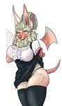  anthro bat big_breasts breasts cheeky clothing eye_contact female fluffy fruit_bat green_eyes hair hi_res legwear long_hair mammal panties pastel shirt solo squish strawberrycucumber thick_thighs thigh_highs translucent underwear voluptuous wings 
