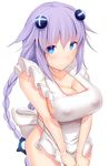  alternate_costume apron blue_eyes blush braid breasts cleavage covered_nipples cowboy_shot daiaru large_breasts long_hair looking_at_viewer naked_apron neptune_(series) power_symbol purple_hair purple_heart smile solo symbol-shaped_pupils twin_braids twintails very_long_hair white_apron 