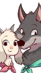  ambiguous_gender canine caprine cute digital_media_(artwork) duo fur gabu goat grey_fur happy mammal one_stormy_night predator/prey simple_background size_difference smile source_request unknown_artist white_background white_fur wolf 
