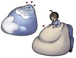  &lt;3 bedroom_eyes belly big_belly big_breasts blue_clothing blue_dress blue_eyes blue_pants blue_shirt blue_skin bow breasts clothed clothing cute dress duo female ghost hair half-closed_eyes headphones huge_breasts human hyper hyper_belly hyper_breasts hyper_inflation inflation looking_at_viewer mammal morbidly_obese not_furry obese overweight pants quasi quasi-ghost seductive shirt simple_background smile soft_vore spirit sweer-tomato tentacles vore weight_gain white_background 