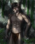  2018 5_fingers abs black_hair black_nose canine clothed clothing detailed_background digital_media_(artwork) elvofirida eyebrows fur grey_fur hair jewelry male mammal multicolored_fur navel necklace purple_eyes rock smile solo topless two_tone_fur wolf 