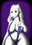  2017 anthro big_breasts bikini blush boss_monster breasts byondrage caprine clothed clothing digital_media_(artwork) embarrassed female fur goat heartbeat horn long_ears looking_at_viewer mammal monochrome navel nipples open_mouth simple_background slightly_chubby sling_bikini solo surprise swimsuit thick_thighs topless toriel undertale video_games voluptuous wide_hips 