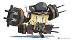  artist_name bad_id bad_pixiv_id bismarck_(kantai_collection) blonde_hair blue_eyes cannon chameleon_man_(three) chibi full_body hat kantai_collection long_hair no_lineart no_mouth peaked_cap remodel_(kantai_collection) rigging simple_background solo standing standing_on_one_leg turret white_background 