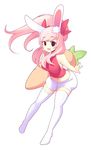  absurdres animal_ears black_eyes bunny_ears bunny_tail carrot fiz_(fizintine) fizintine highres long_hair navel open_mouth original pink_hair solo tail white_background white_legwear 