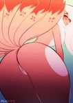  anthro blush butt canine female fur hair mammal nude pussy rear_view solo thick_thighs tsudamaku 