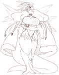  2017 big_breasts big_tail bikini breasts choker cigar clothed clothing coat crossed_arms digitigrade dragon fdokkaku female hair horn long_hair long_tail markings midriff multi_eye navel scalie skimpy solo swimsuit unknown_species 