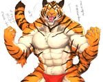  2018 abs anthro biceps big_muscles captainjohkid clothing feline flakjacket0204 fur hi_res kemono male mammal muscular muscular_male one_eye_closed pecs simple_background tiger wink 