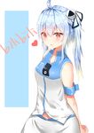  :3 absurdres bili_girl_33 bilibili_douga blue_hair blush breasts closed_mouth cmath collarbone copyright_name eyebrows_visible_through_hair hair_ornament heart highres looking_at_viewer medium_breasts medium_hair red_eyes side_ponytail sleeveless smile solo 