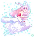  absurdres animal_ears bag bunny_ears bunny_tail fiz_(fizintine) fizintine healing highres long_hair open_mouth original pink_hair purple_eyes shoes signature solo tail teeth 