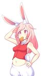  animal_ears bunny_ears carrot fiz_(fizintine) fizintine hand_on_hip highres long_hair navel original pink_hair purple_eyes solo white_background 