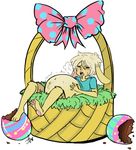  3_toes 5_fingers anthro basket belly big_belly blonde_hair bow candy chocolate crying digital_drawing_(artwork) digital_media_(artwork) easter egg food fur hair hindpaw holidays lagomorph long_ears male mammal open_mouth overweight pawpads paws pink_pawpads rabbit simple_background solo squidbiscuit tears toes white_background yellow_fur 