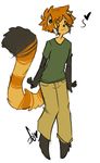  &lt;3 anthro black_fur black_nose clothed clothing digital_drawing_(artwork) digital_media_(artwork) dipstick_tail fur green_shirt hair male mammal markings multicolored_fur multicolored_tail orange_eyes orange_fur orange_hair red_panda red_panda_(squidbiscuit) simple_background smile solo squidbiscuit striped_fur striped_tail stripes white_background 
