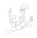  2017 anthro anus black_and_white claws divinity:_original_sin_2 eyes_closed female guoh lizard_(divinity) monochrome nude presenting pussy reptile scalie smile solo spread_legs spreading toe_claws 