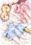  absurdres aestus_estus artoria_pendragon_(all) bad_id bad_pixiv_id blonde_hair blue_dress blue_ribbon breasts cleavage dakimakura dress excalibur fate_(series) frilled_dress frills from_above green_eyes hair_ribbon highres holding_hands ichiren_namiro looking_at_viewer lying medium_breasts multiple_girls nero_claudius_(fate) nero_claudius_(fate)_(all) on_back parted_lips pink_dress pink_ribbon red_ribbon ribbon saber scabbard sheath short_dress sidelocks sleeveless sleeveless_dress small_breasts smile strapless strapless_dress tied_hair wrist_ribbon 