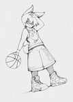  2017 anthro ball basketball_(ball) black_and_white clothed clothing digital_media_(artwork) footwear hair hand_over_head lagomorph looking_at_viewer male mammal monochrome rabbit shirt shoes short_hair shorts simple_background slit_pupils smutbunny solo tank_top white_background 