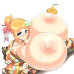  blonde_hair breasts flower gigantic_breasts hair_flower hair_ornament japanese_clothes kagami_mochi kimono lowres off_shoulder original source_request 