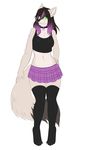  2018 anthro black_hair black_nose breasts canine clothed clothing collar digital_media_(artwork) female fur green_eyes hair hand_on_hip kitsunewaffles-chan kyoko_komurasaki legwear long_hair looking_at_viewer mammal multicolored_hair multicolored_tail purple_hair shirt simple_background skirt smile solo standing stockings tank_top text thick_thighs thigh_highs wolf 