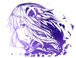 absurdres choujigen_game_neptune commentary from_side hair_ornament highres long_hair looking_at_viewer monochrome neptune_(series) power_symbol purple_heart shishin_(shishintei) solo symbol-shaped_pupils 