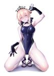  artoria_pendragon_(all) artoria_pendragon_(swimsuit_rider_alter) ass_visible_through_thighs bare_legs black_gloves black_nails blonde_hair blue_ribbon bottle breasts choker commentary_request competition_swimsuit covered_navel fate/grand_order fate_(series) full_body gloves hair_between_eyes hair_ribbon hand_up head_tilt high_heels highleg highleg_swimsuit highres holding looking_at_viewer lotion medium_breasts nail_polish one-piece_swimsuit pale_skin ribbon sandals simple_background smile solo swimsuit tiara toenail_polish ulrich_(tagaragakuin) white_background yellow_eyes 